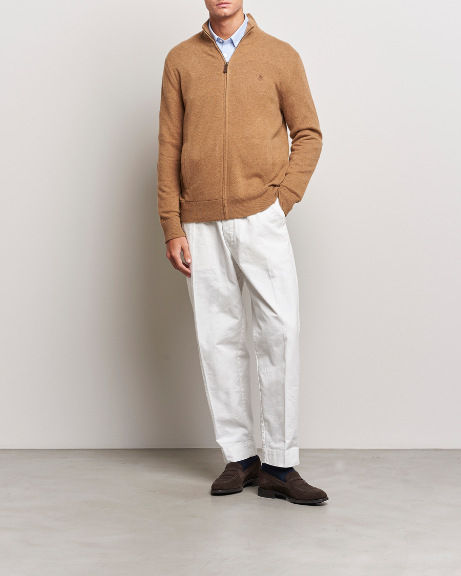 Uomini | Maglieria | Polo Ralph Lauren | Merino Knitted Full Zip Sweater Latte Brown Heather