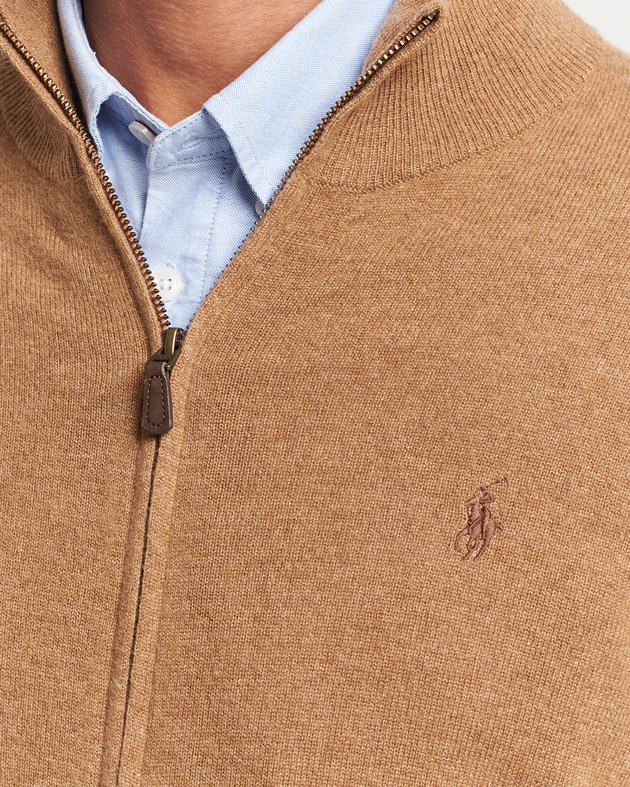 Uomini | Maglieria | Polo Ralph Lauren | Merino Knitted Full Zip Sweater Latte Brown Heather