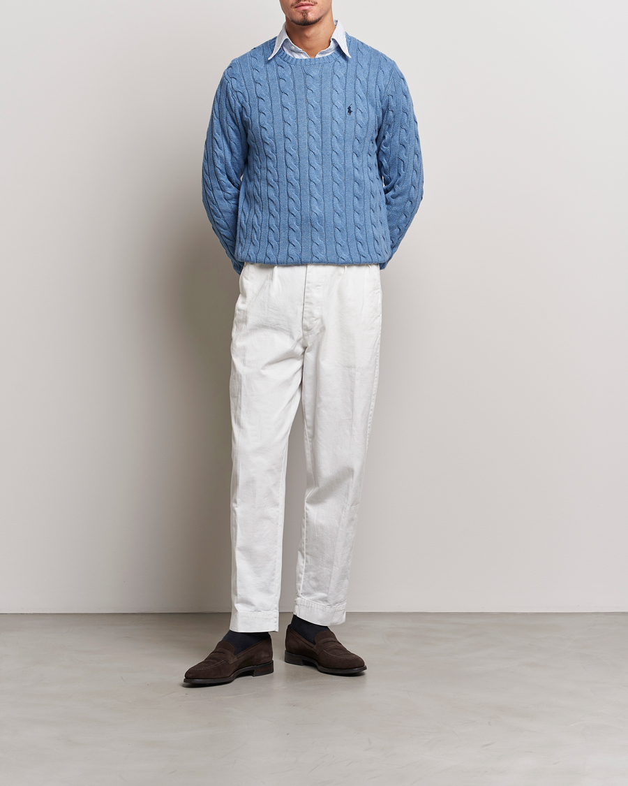 Uomini | Maglieria | Polo Ralph Lauren | Cotton Cable Pullover Sky Blue Heather