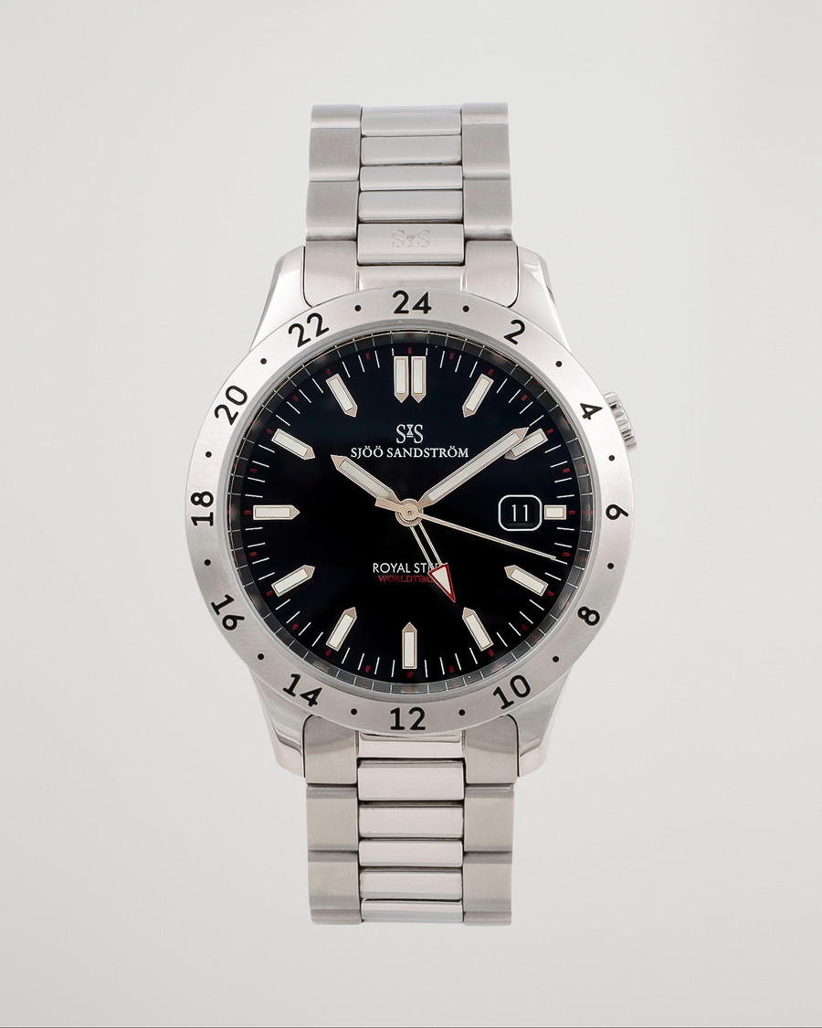 Uomini | Sjöö Sandström Pre-Owned Royal Steel Worldstimer 41mm SS-1841-WT Steel Black | Sjöö Sandström Pre-Owned | Royal Steel Worldstimer 41mm SS-1841-WT Steel Black