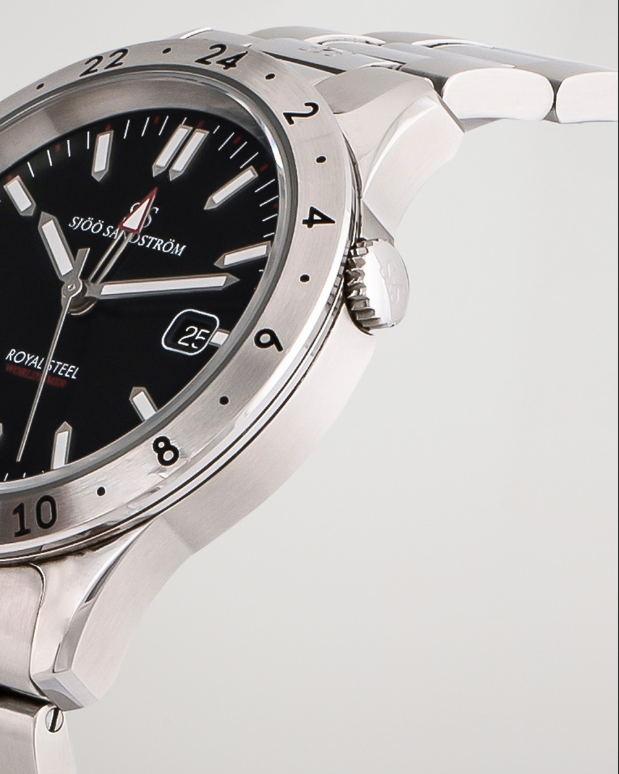 Uomini | Sjöö Sandström Pre-Owned Royal Steel Worldstimer 41mm SS-1841-WT Steel Black | Sjöö Sandström Pre-Owned | Royal Steel Worldstimer 41mm SS-1841-WT Steel Black