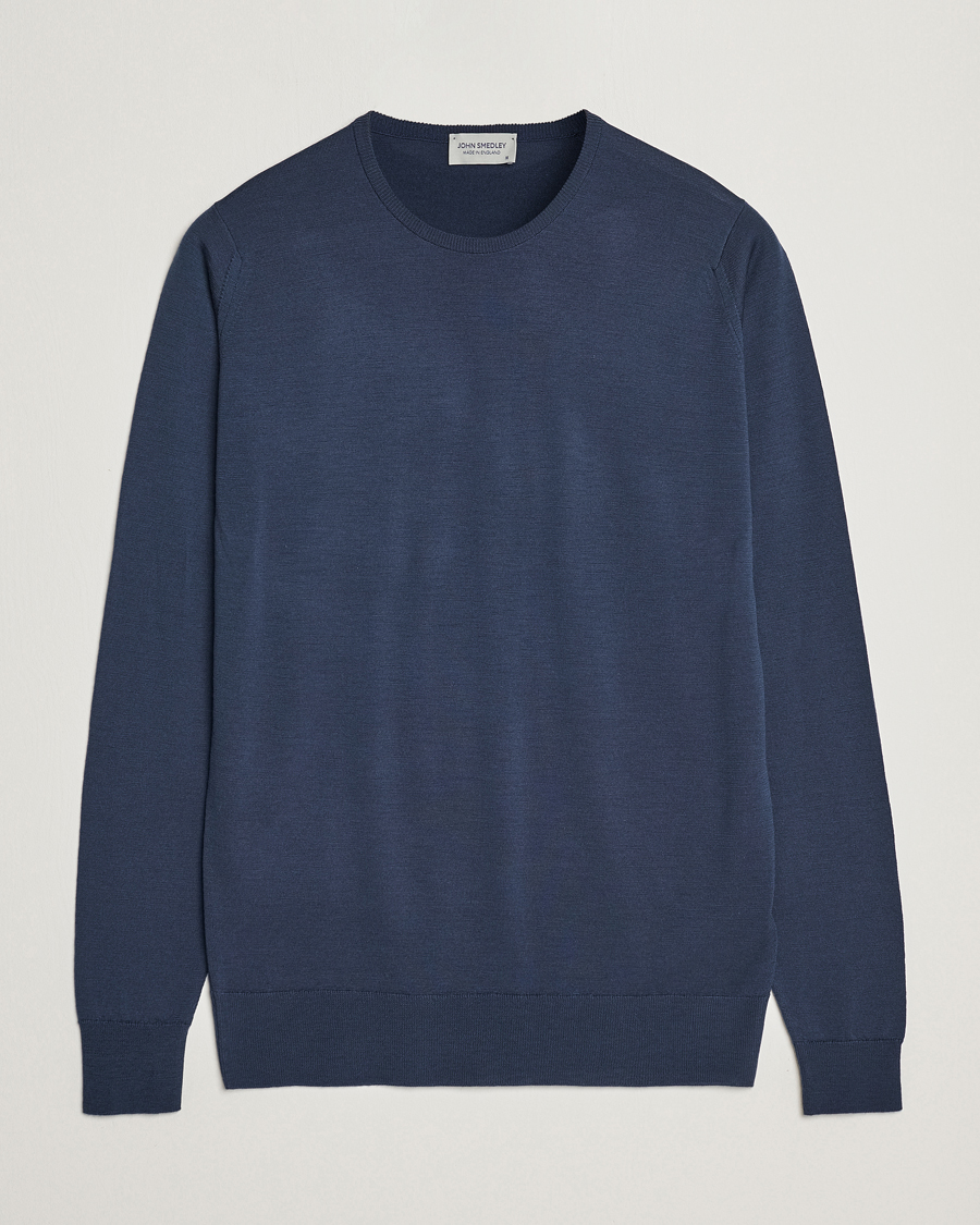 Uomini | Maglieria | John Smedley | Lundy Extra Fine Merino Crew Neck Smoke Blue