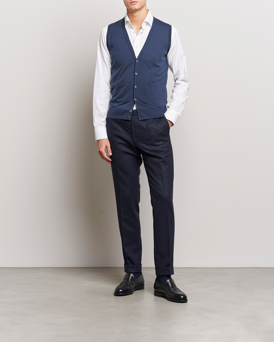 Uomini | Maglieria | John Smedley | Huntswood Slim Fit Waistcoat Smoke Blue