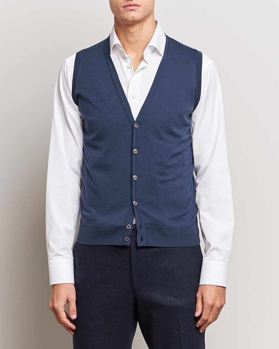 Uomini | Maglieria | John Smedley | Huntswood Slim Fit Waistcoat Smoke Blue
