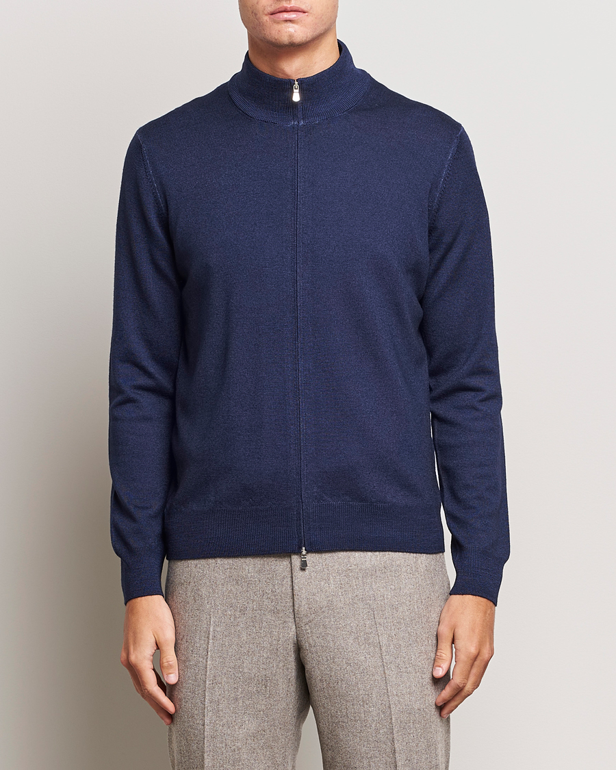 Uomini | Maglieria | Gran Sasso | Vintage Merino Fashion Fit Full Zip Navy
