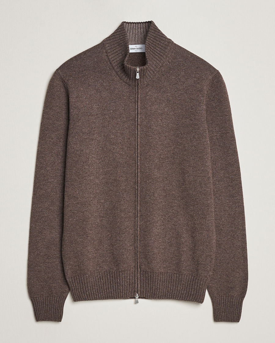 Uomini | Maglieria | Gran Sasso | Wool/Cashmere Full Zip Brown Melange