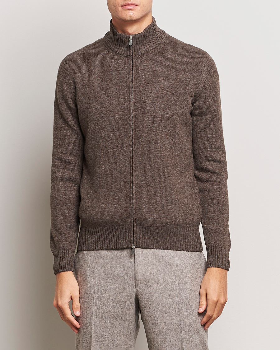 Uomini | Maglieria | Gran Sasso | Wool/Cashmere Full Zip Brown Melange