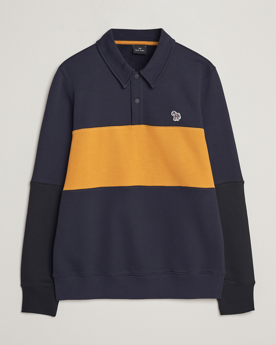 Uomini | Maglieria | PS Paul Smith | Organic Cotton Zebra Colorblocked Rugger Navy/Yellow