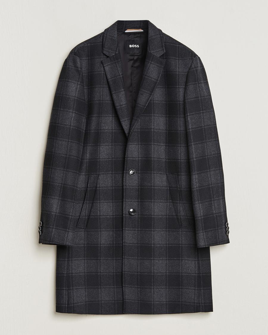 Uomini | Giacche | BOSS BLACK | Hyde Wool Checked Coat Black/Grey
