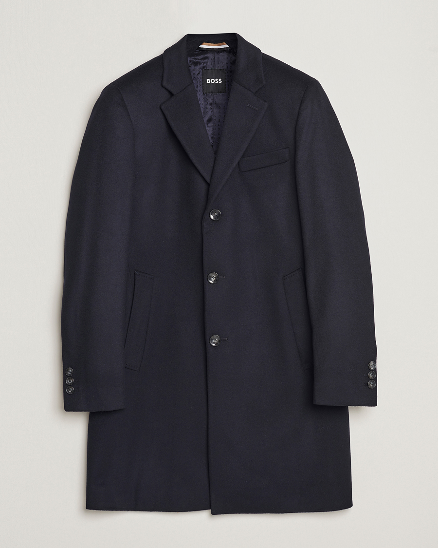 Uomini | Giacche | BOSS BLACK | Hyde Wool/Cashmere Coat Dark Blue