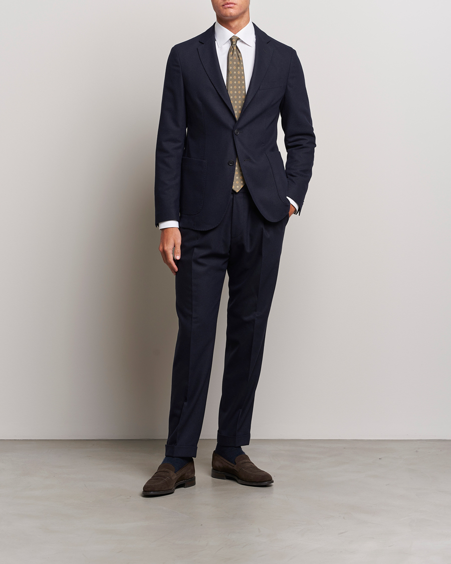 Uomini | Pantaloni | BOSS BLACK | Perin Tech Flannel Pleated Trousers Dark Blue