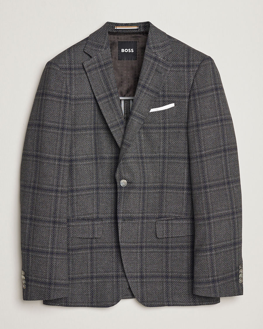 Uomini | Blazers | BOSS BLACK | Hutson Checked Wool Blazer Dark Grey