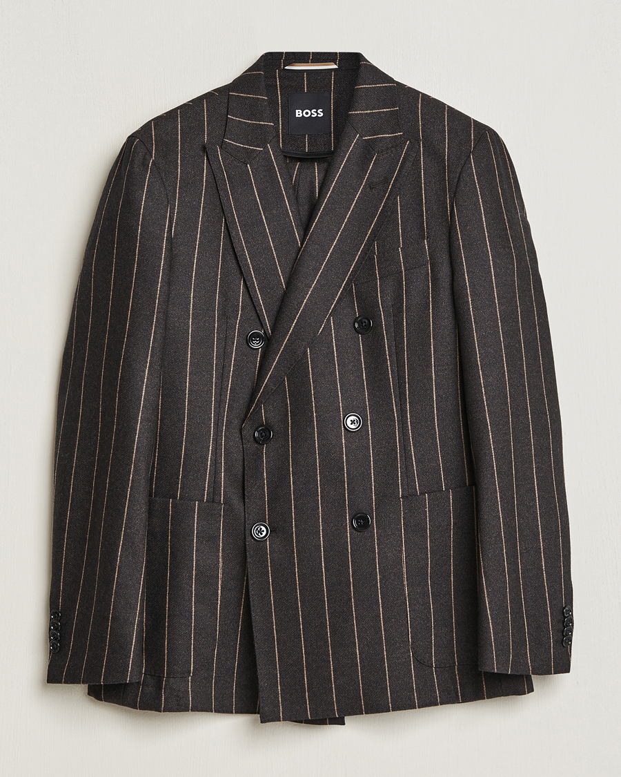 Uomini | Abiti | BOSS BLACK | Huge Double Breasted Pinstripe Suit Dark Brown