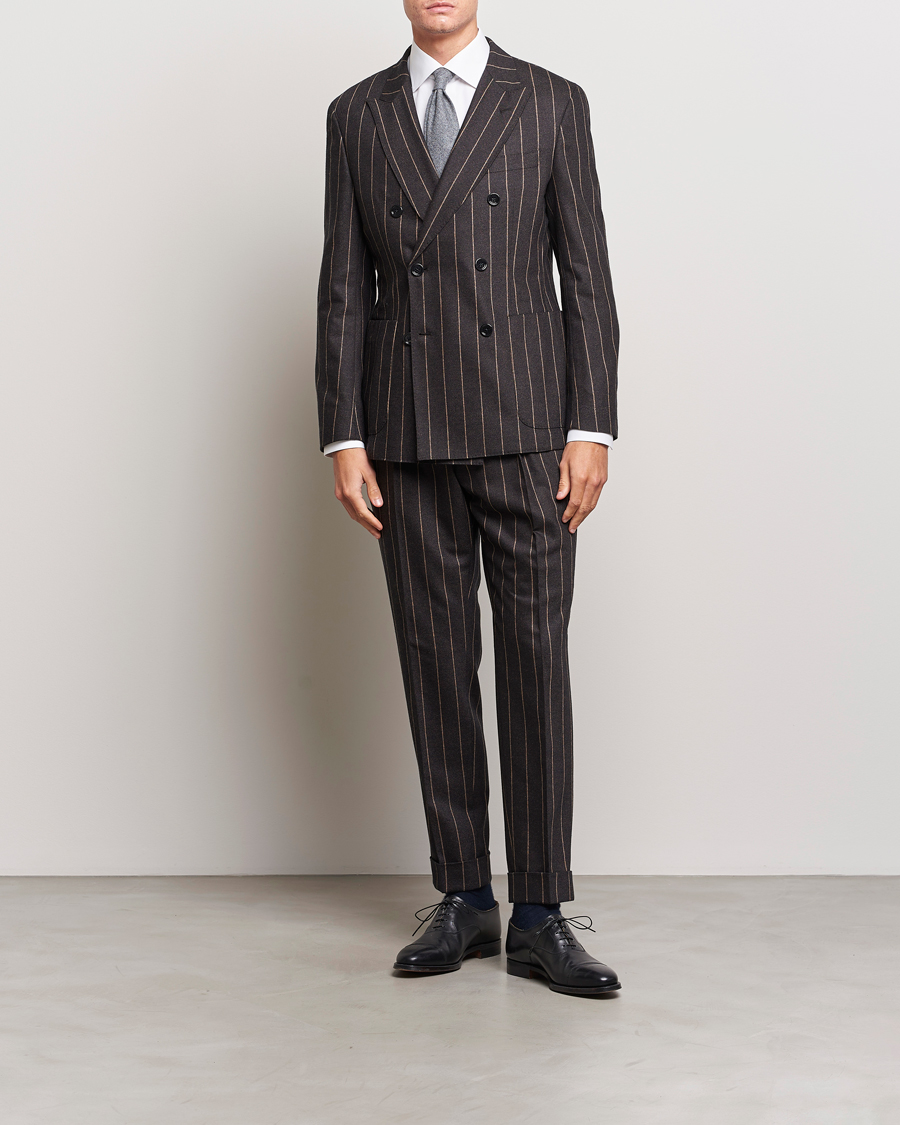 Uomini | Abiti | BOSS BLACK | Huge Double Breasted Pinstripe Suit Dark Brown