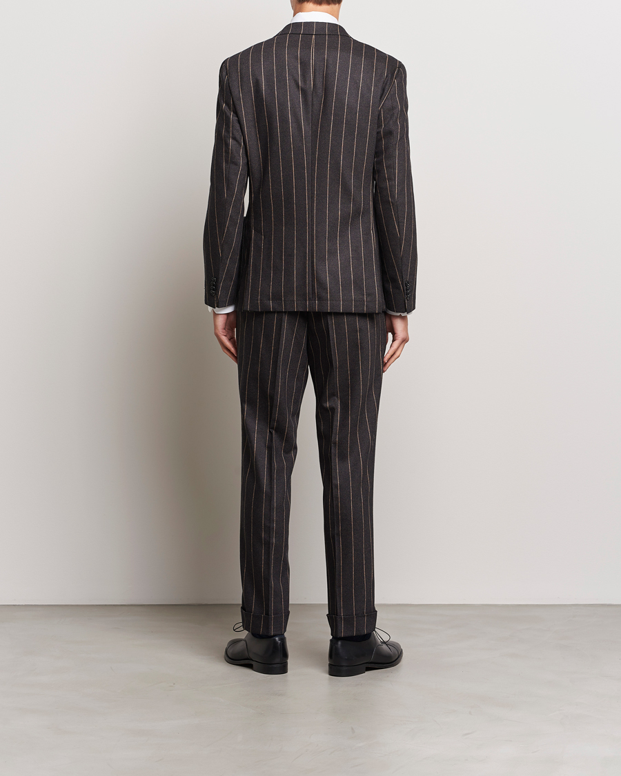 Uomini | Abiti | BOSS BLACK | Huge Double Breasted Pinstripe Suit Dark Brown