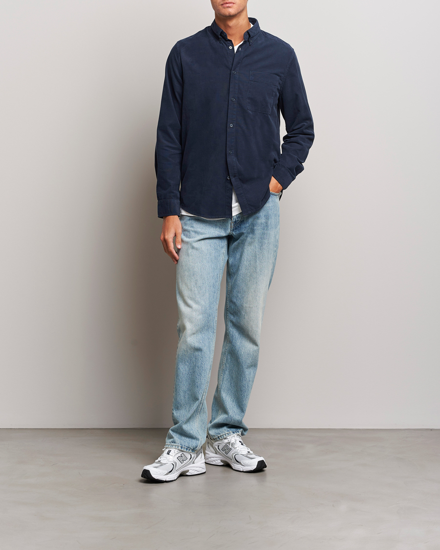 Uomini | Camicie | NN07 | Arne Baby Cord Shirt Navy Blue