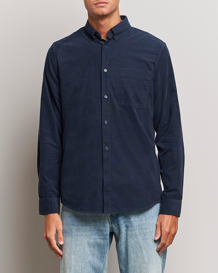 Uomini | Camicie | NN07 | Arne Baby Cord Shirt Navy Blue