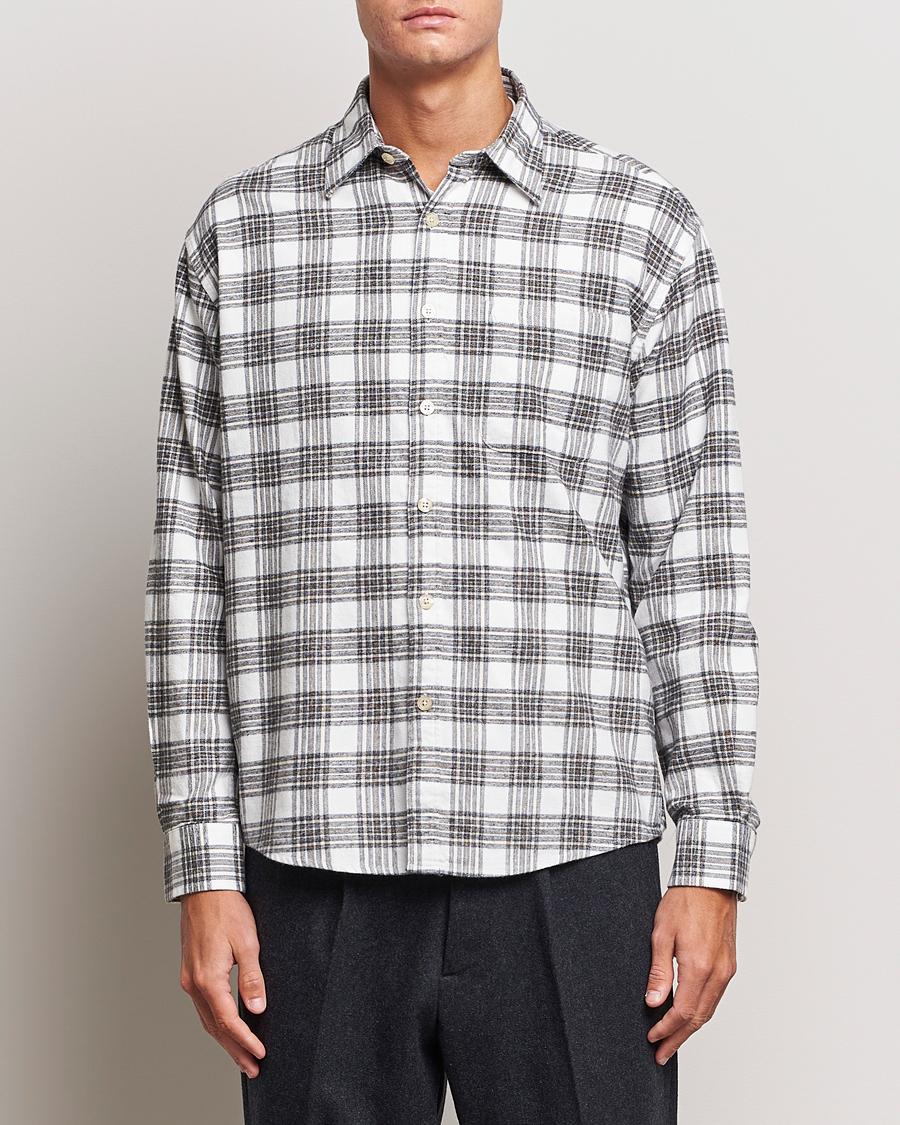 Uomini | Camicie | NN07 | Deon Brushed Flannel Checked Shirt Cream/Brown