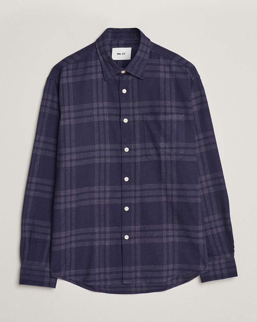 Uomini | Camicie | NN07 | Deon Brushed Flannel Checked Shirt Navy Blue