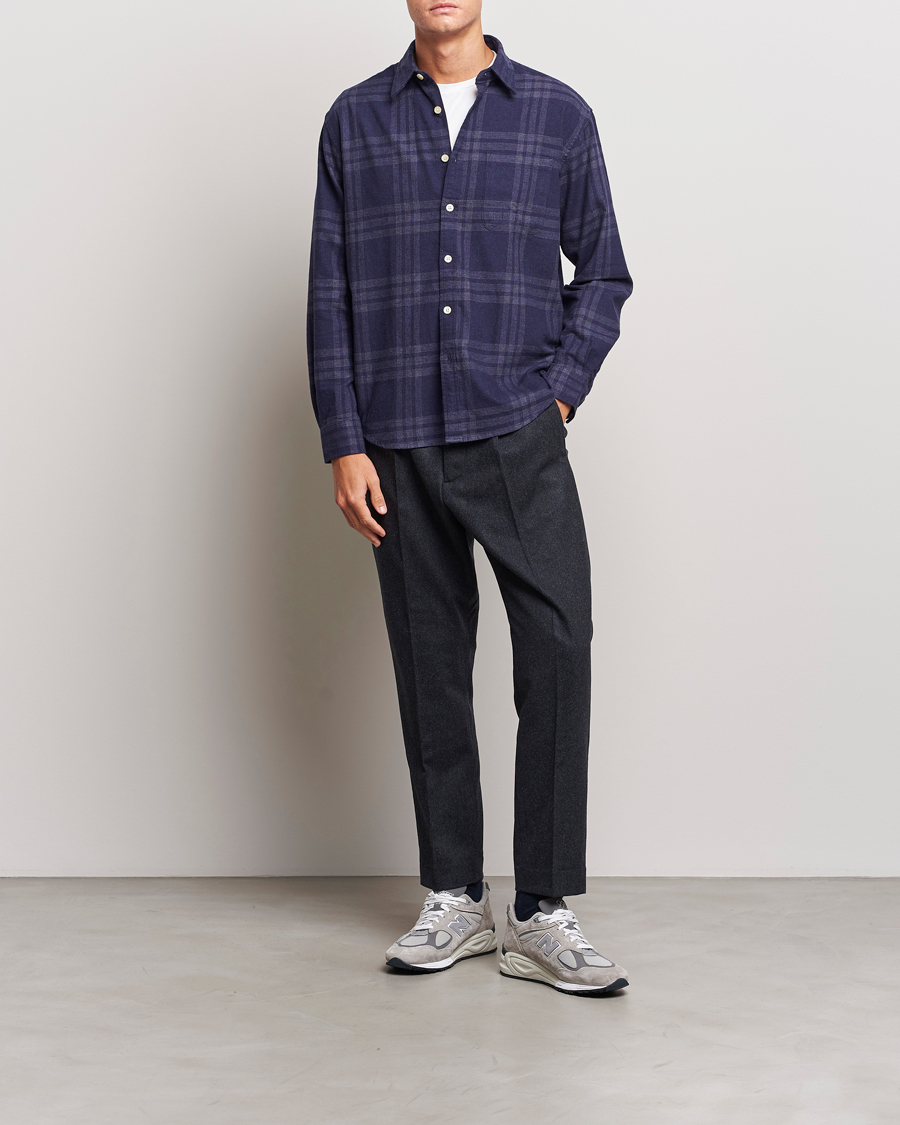 Uomini | Camicie | NN07 | Deon Brushed Flannel Checked Shirt Navy Blue