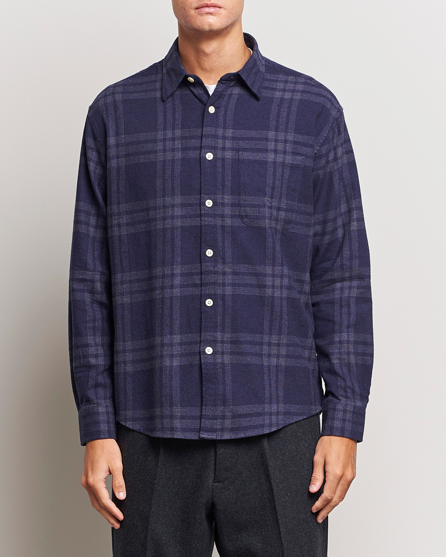 Uomini | Camicie | NN07 | Deon Brushed Flannel Checked Shirt Navy Blue