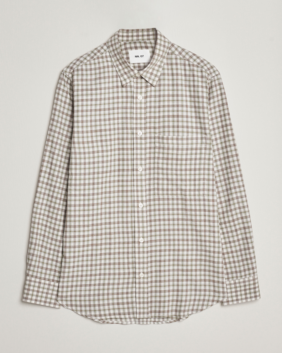 Uomini | Camicie | NN07 | Cohen Brushed Flannel Checked Shirt Green/Cream