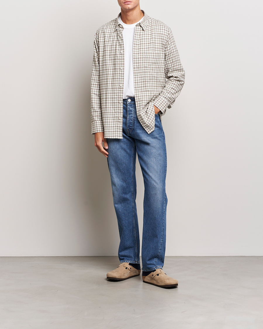 Uomini | Camicie | NN07 | Cohen Brushed Flannel Checked Shirt Green/Cream
