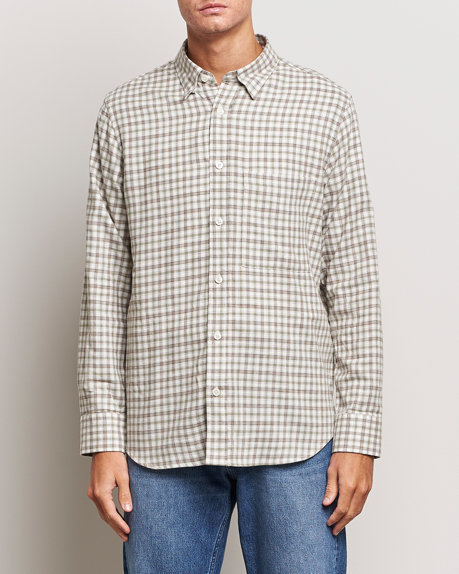 Uomini | Camicie | NN07 | Cohen Brushed Flannel Checked Shirt Green/Cream