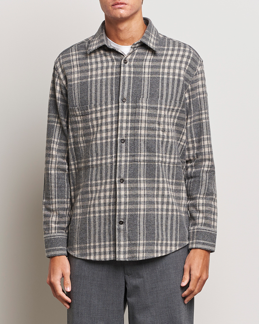 Uomini | Camicie | NN07 | Freddie Checked Overshirt Grey/Cream