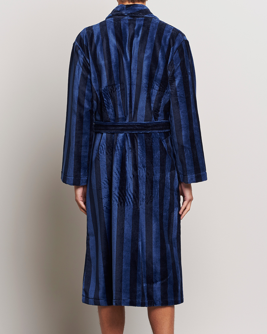 Uomini | Accappatoi & Pigiami | Derek Rose | Striped Cotton Velour Gown Navy
