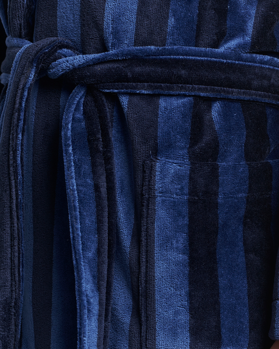 Uomini | Accappatoi & Pigiami | Derek Rose | Striped Cotton Velour Gown Navy