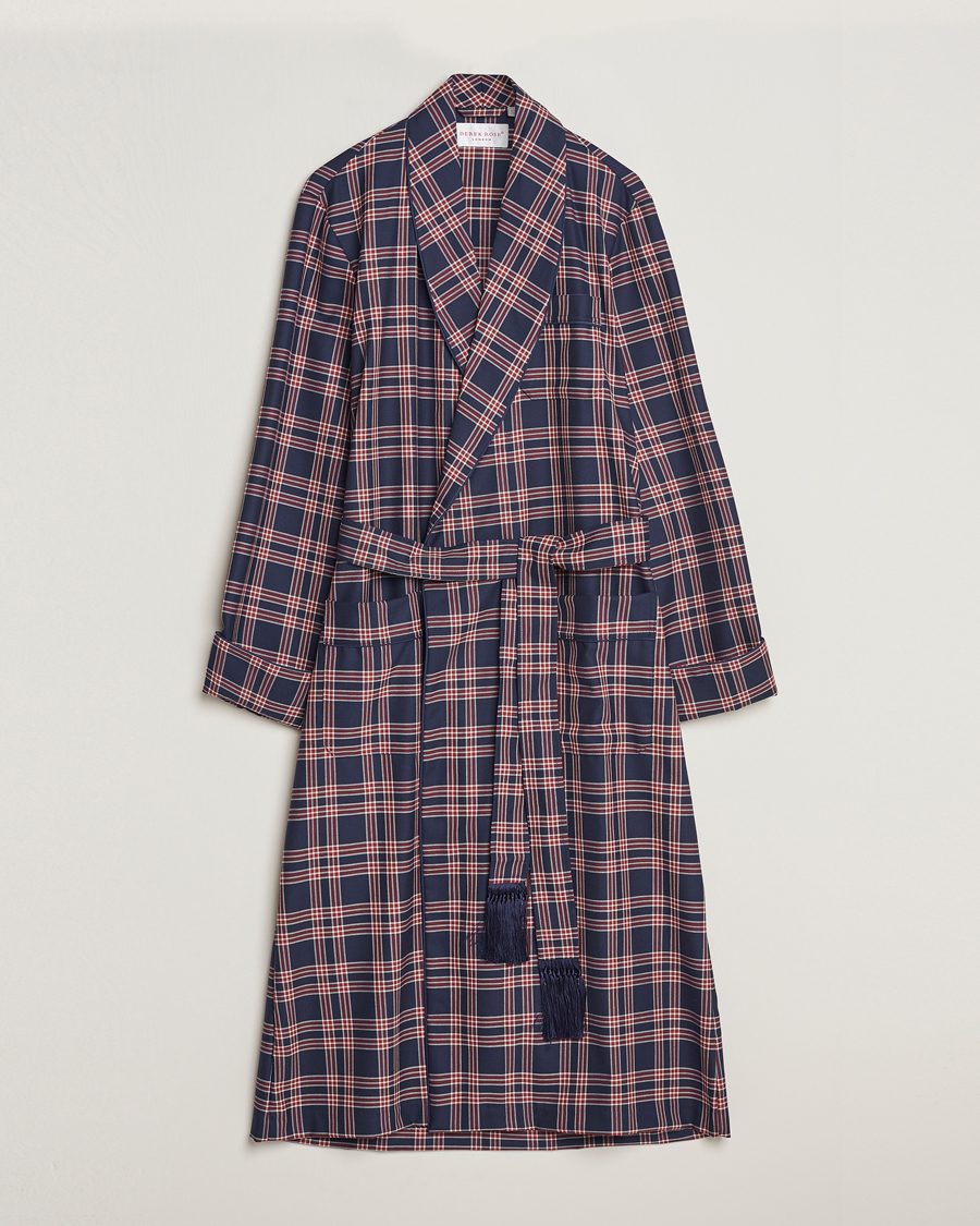 Uomini | Accappatoi & Pigiami | Derek Rose | Wool Checked Gown Navy