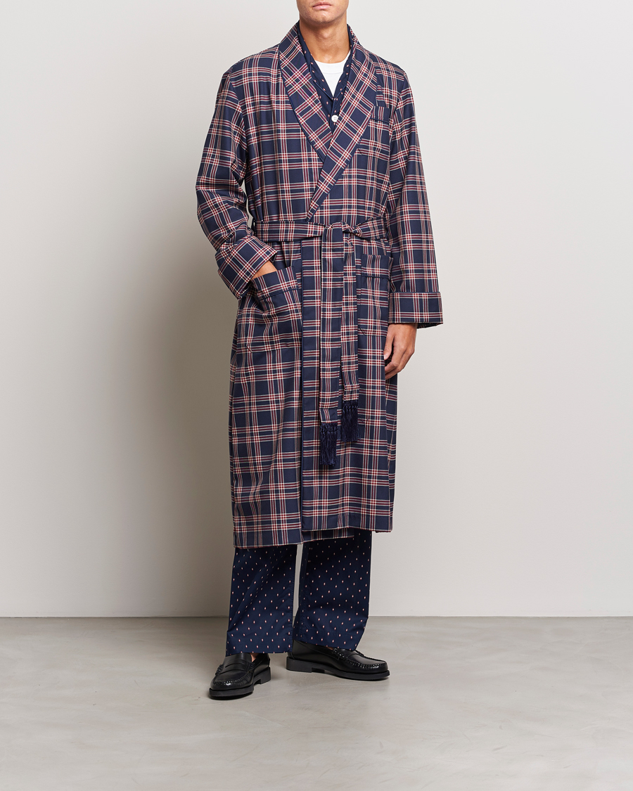 Uomini | Accappatoi & Pigiami | Derek Rose | Wool Checked Gown Navy
