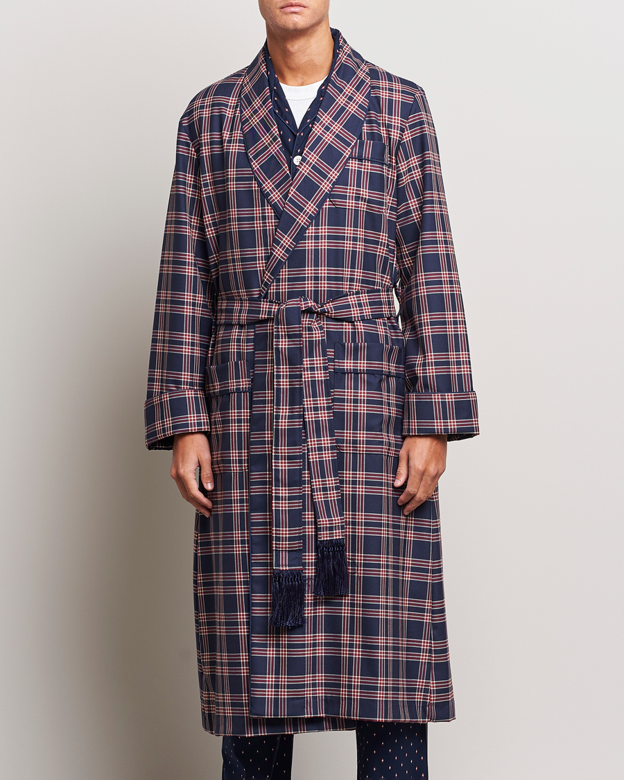 Uomini | Accappatoi & Pigiami | Derek Rose | Wool Checked Gown Navy