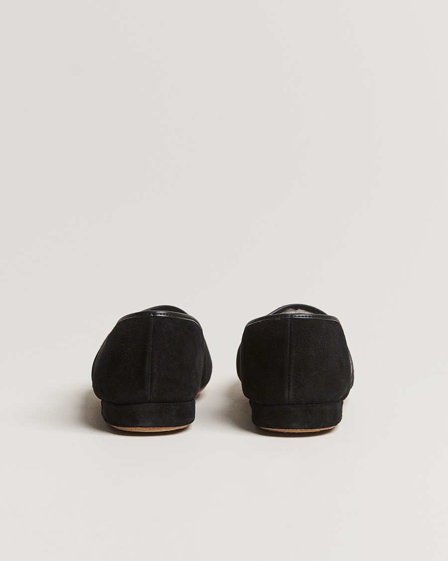 Uomini | Derek Rose Crawford Sheepskin Suede Slippers Black | Derek Rose | Crawford Sheepskin Suede Slippers Black