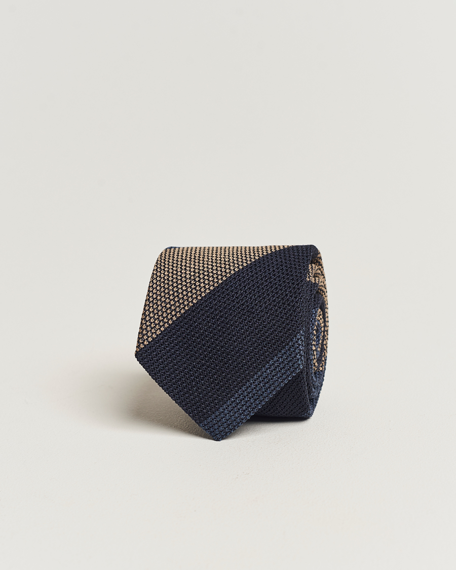 Uomini | Amanda Christensen Silk Grenadine 8cm Block Striped Tie Navy/Blue/Beige | Amanda Christensen | Silk Grenadine 8cm Block Striped Tie Navy/Blue/Beige