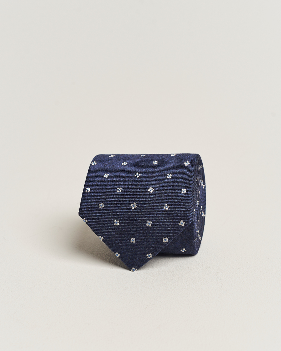 Uomini | Amanda Christensen Silk/Wool 8cm Printed Flower Tie Navy | Amanda Christensen | Silk/Wool 8cm Printed Flower Tie Navy