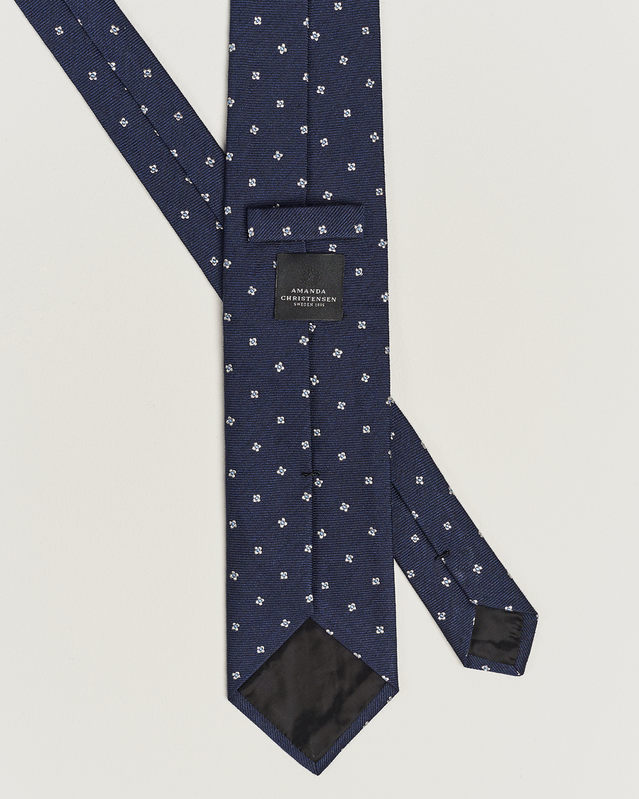 Uomini | Amanda Christensen Silk/Wool 8cm Printed Flower Tie Navy | Amanda Christensen | Silk/Wool 8cm Printed Flower Tie Navy
