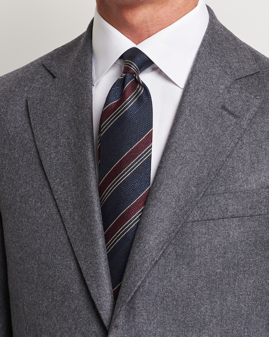 Uomini | Amanda Christensen Cotton/Wool/Silk 8cm Regimental Stripe Tie Navy/Red | Amanda Christensen | Cotton/Wool/Silk 8cm Regimental Stripe Tie Navy/Red