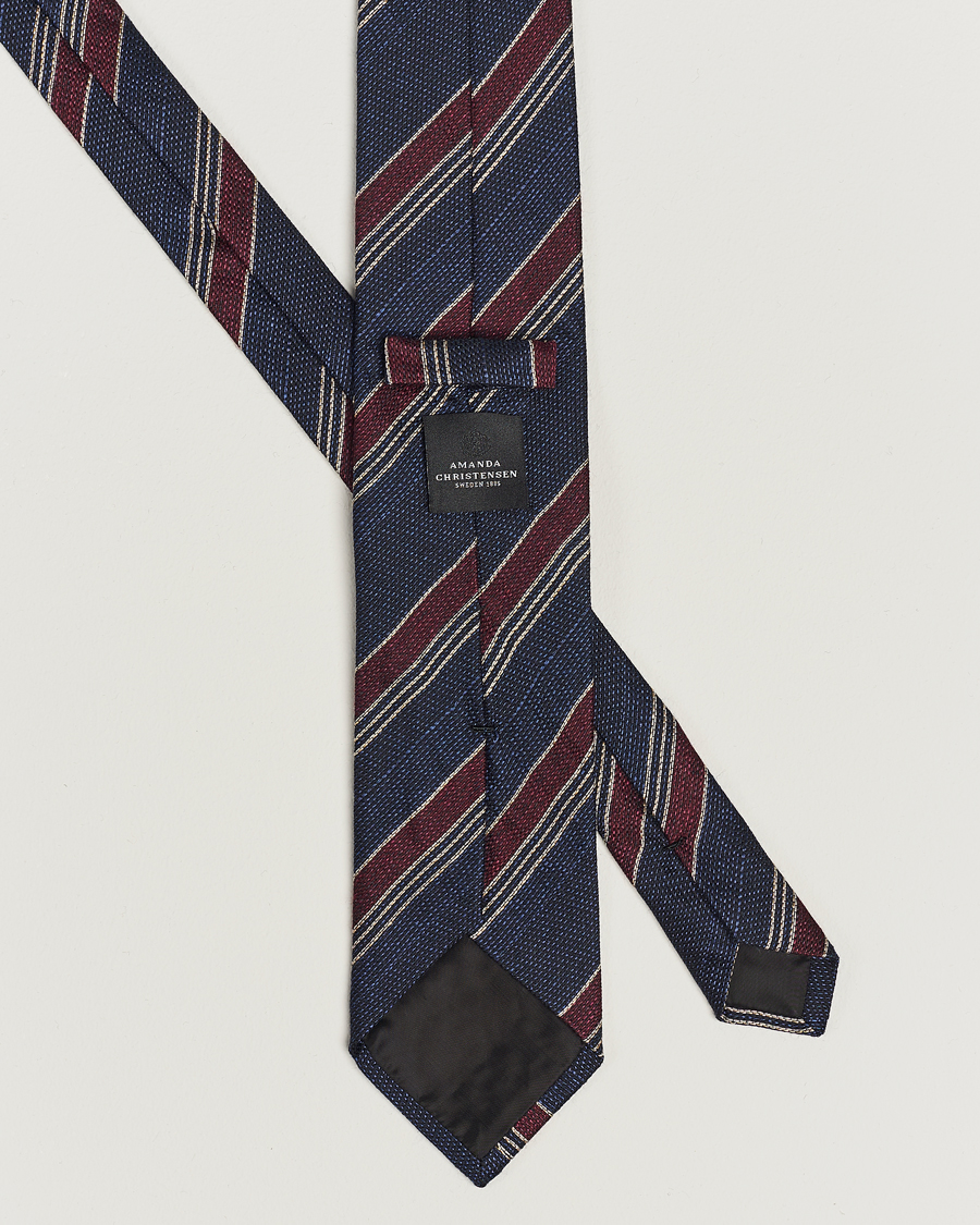 Uomini | Amanda Christensen Cotton/Wool/Silk 8cm Regimental Stripe Tie Navy/Red | Amanda Christensen | Cotton/Wool/Silk 8cm Regimental Stripe Tie Navy/Red
