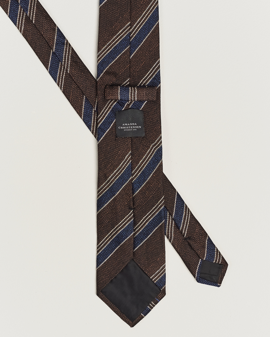 Uomini | Amanda Christensen Cotton/Wool/Silk 8cm Regimental Stripe Tie Brown/Navy | Amanda Christensen | Cotton/Wool/Silk 8cm Regimental Stripe Tie Brown/Navy