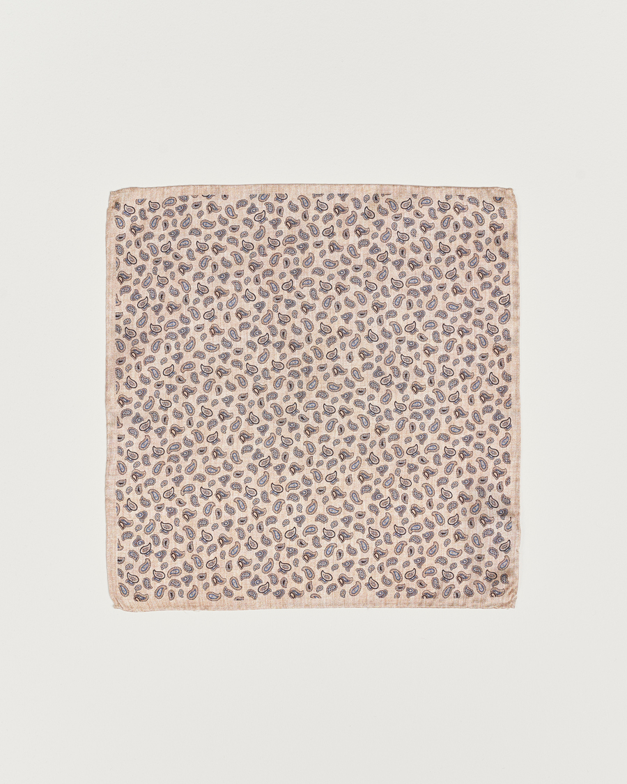 Uomini | Amanda Christensen Silk Oxford Printed Paisley Pocket Square Creme | Amanda Christensen | Silk Oxford Printed Paisley Pocket Square Creme