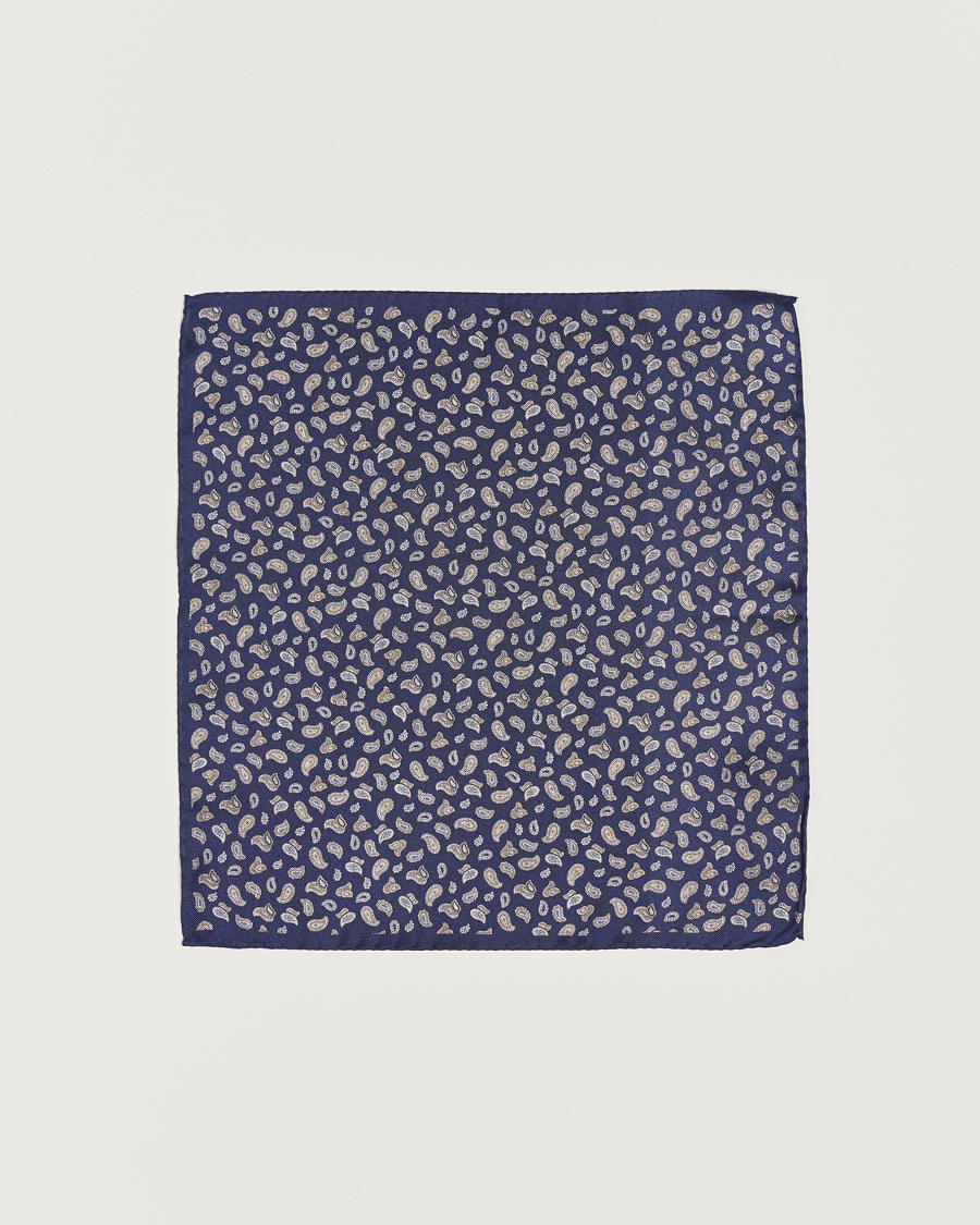Uomini | Amanda Christensen Silk Oxford Printed Paisley Pocket Square Navy | Amanda Christensen | Silk Oxford Printed Paisley Pocket Square Navy