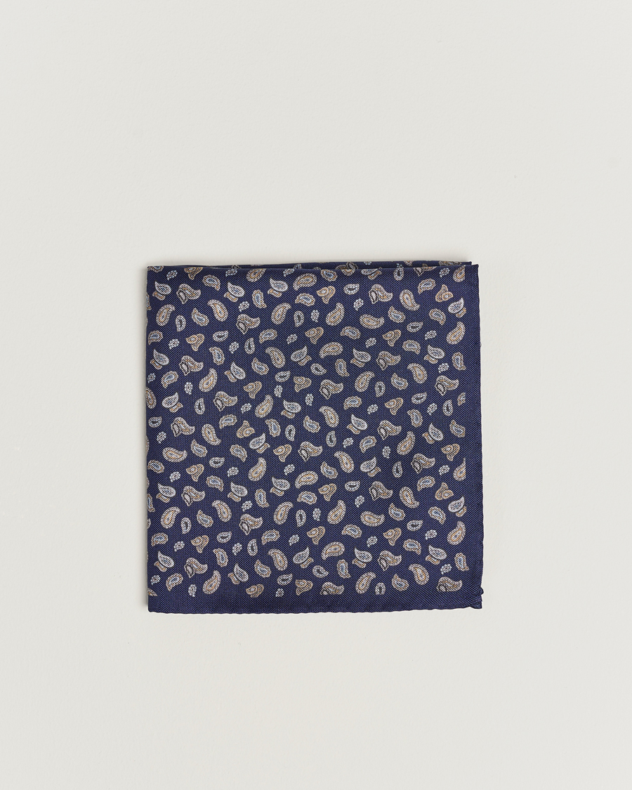 Uomini | Amanda Christensen Silk Oxford Printed Paisley Pocket Square Navy | Amanda Christensen | Silk Oxford Printed Paisley Pocket Square Navy