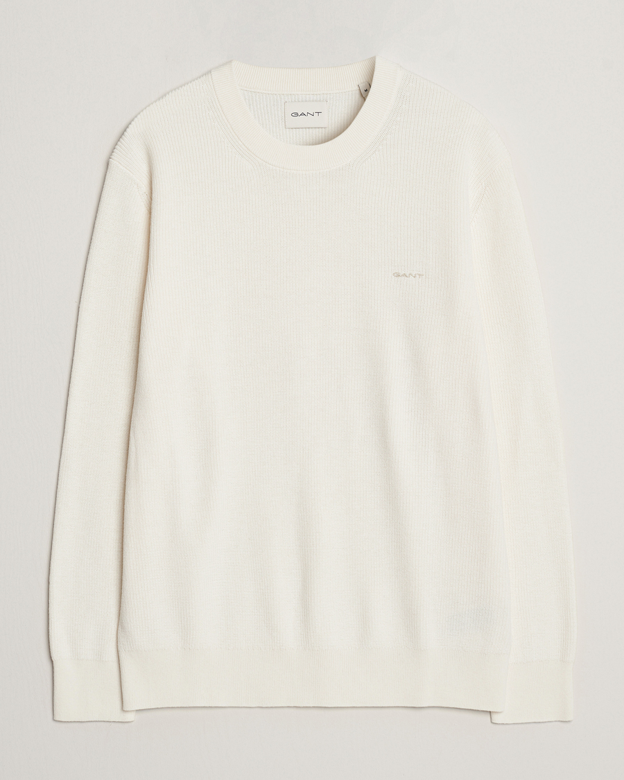 Uomini | Maglieria | GANT | Cotton/Wool Rib Knitted Crew Neck Cream