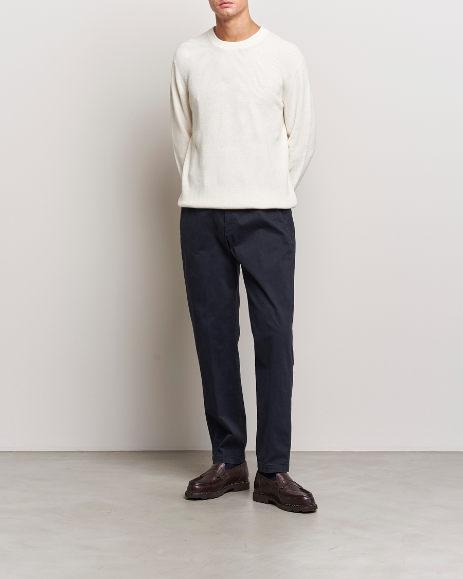 Uomini | Maglieria | GANT | Cotton/Wool Rib Knitted Crew Neck Cream