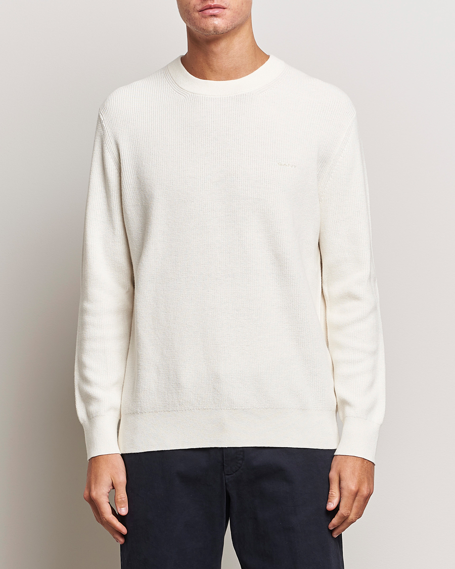 Uomini | Maglieria | GANT | Cotton/Wool Rib Knitted Crew Neck Cream
