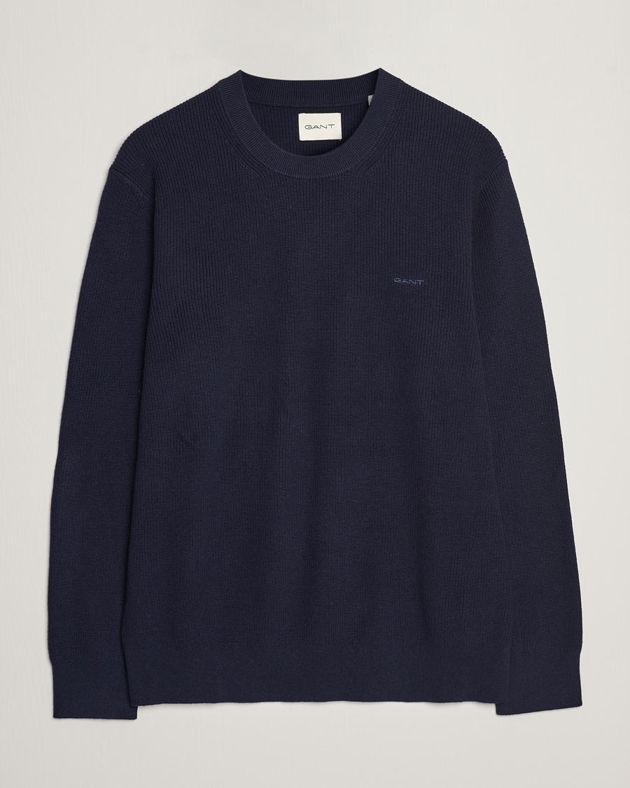 Uomini | Maglieria | GANT | Cotton/Wool Rib Knitted Crew Neck Evening Blue