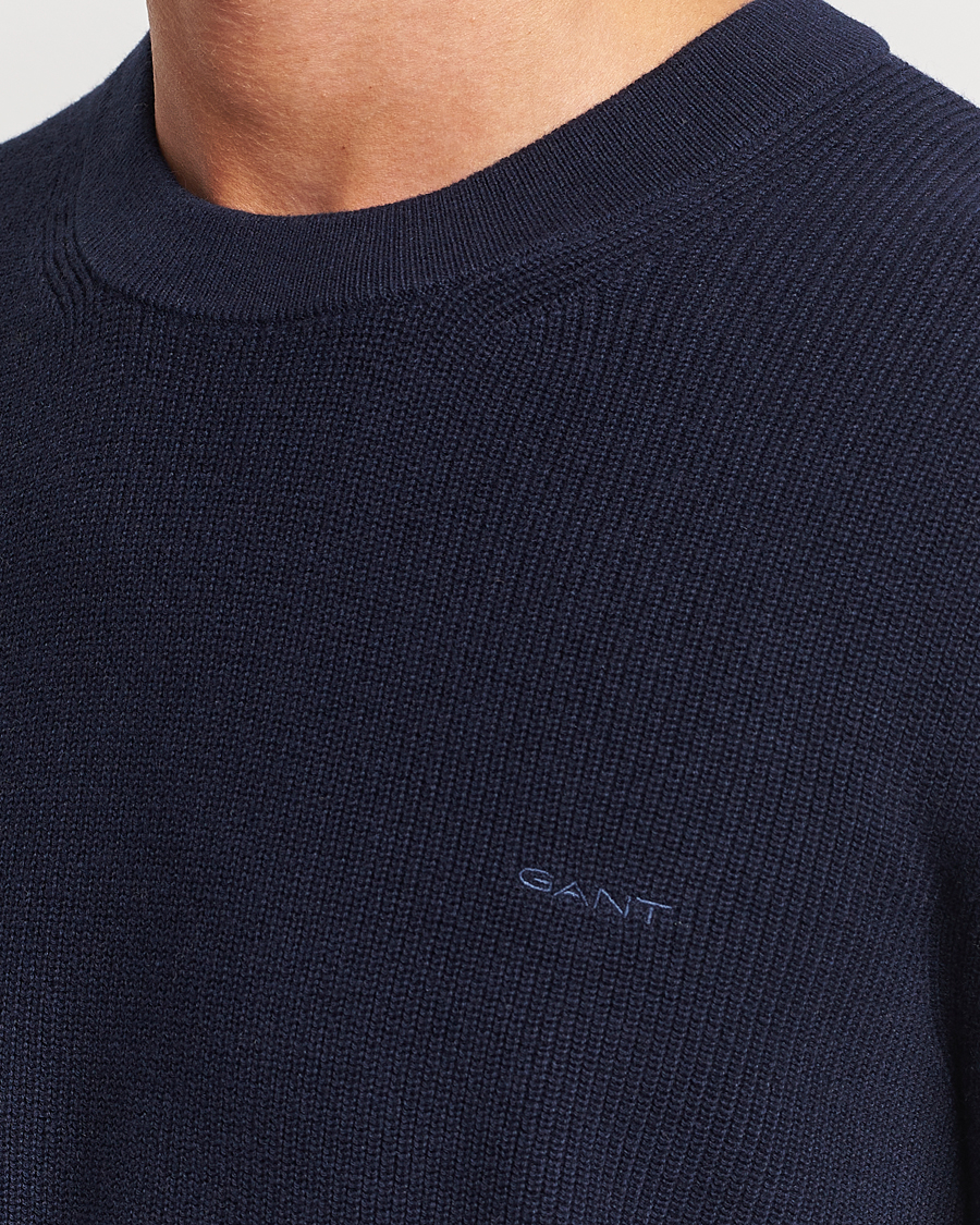 Uomini | Maglieria | GANT | Cotton/Wool Rib Knitted Crew Neck Evening Blue