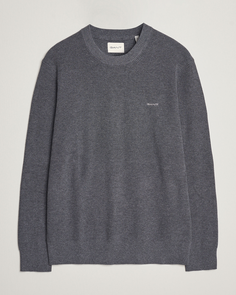 Uomini | Maglieria | GANT | Cotton/Wool Rib Knitted Crew Neck Antrachite Melange